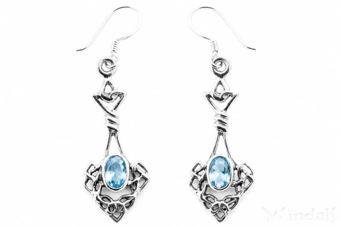 WINDALF Celtic Damen Ohrringe DANA 4.4 cm Bohemian Elfenschmuck Aquamarin Silber - Windalf.de