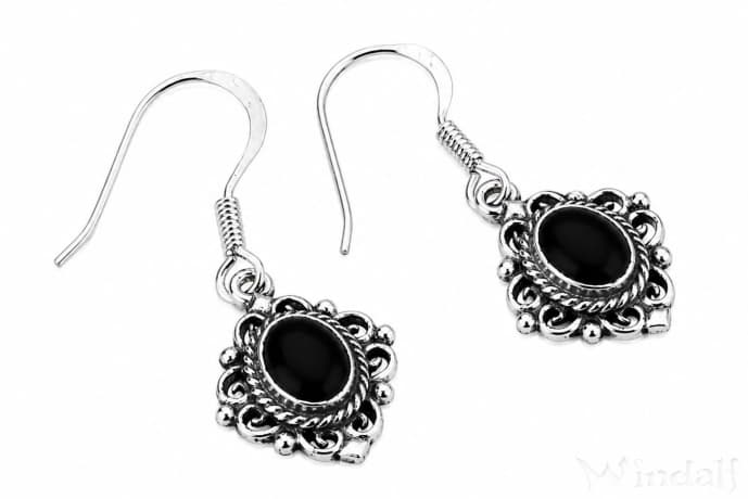 WINDALF Bohemia Ohrringe NOCTIS 1.5 cm Onyx der Nacht Gothicschmuck Silber - Windalf.de
