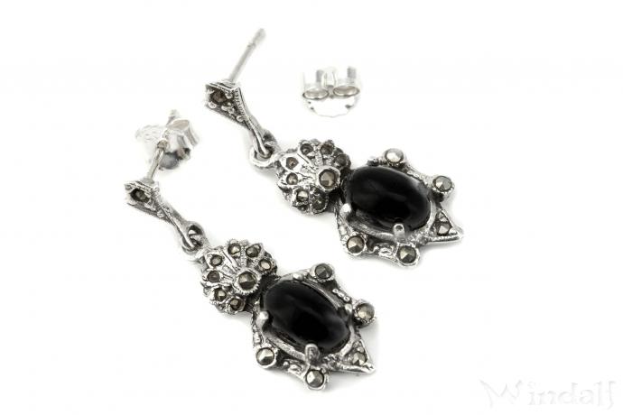 WINDALF Mittelalter Damen Ohrschmuck NASANA 3 cm Onyx Silber - Windalf.de