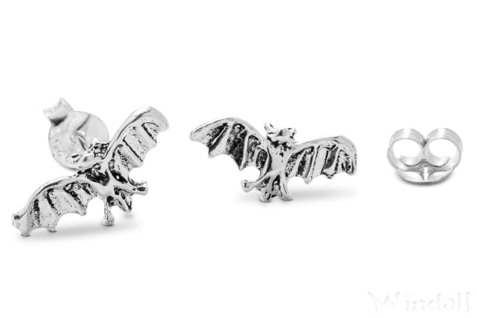 WINDALF Gothic Ohrstecker SALA 13 mm Glücks Fledermäuse Vintage Ohrringe Silber - Windalf.de