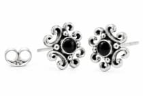 WINDALF Mittelalter Ohrstecker NASTIA 8 mm Schwarzer Onyx Vintage Silber - Windalf.de