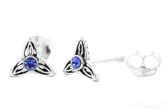 WINDALF Ohrstecker ISANA 7 mm Keltische Dreiheit Blaue Steine Silber - Windalf.de