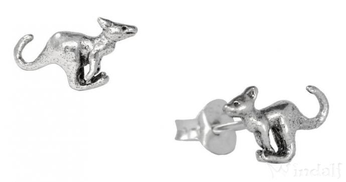 WINDALF Ohrstecker KANGUU 10 mm Kleine Kängurus Vintage Silber - Windalf.de