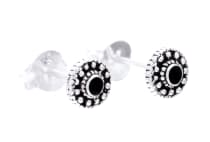 WINDALF Onyx Ohrstecker SKARU Ø 5 mm Wikinger Sonnenrad Schwarzer Stein Ohrringe Silber - Windalf.de