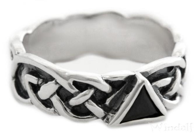 WINDALF Britischer Ring RIANNON 10 mm Celtic Schwarzer Stein Keltischer Knoten Silber - Windalf.de