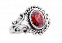 WINDALF Mittelalter Ring THØRA 15 mm Roter Granatstein Bohmia-Silberring - Windalf.de