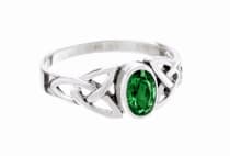 WINDALF Keltischer Damen Ring MYTHIA 7 mm Celtic Liebesknoten Gr&uuml;ner Smaragd Silber - Windalf.de