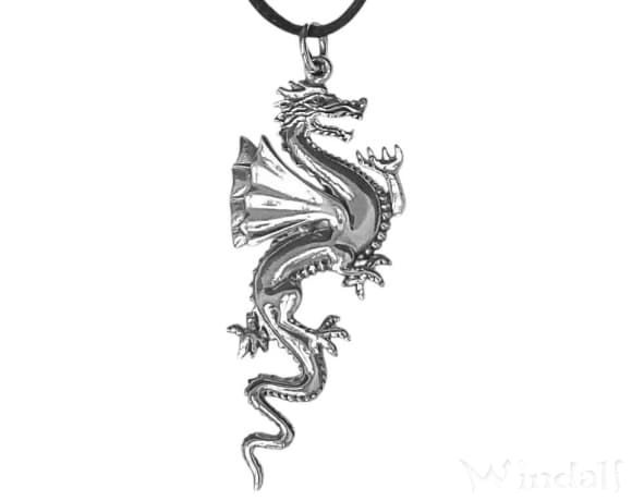WINDALF Drachen Schmuck Anhänger TRISTAN 5.5 cm Magic Glücks Dragon Silber - Windalf.de