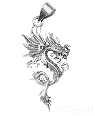 WINDALF Power Drachen Schmuck Anhänger LOKI 4.5 cm Asian Glücks Dragon Silber - Windalf.de