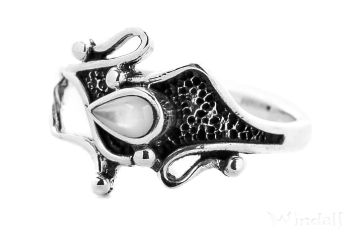 WINDALF Damen Silber Ring ALAINA 11 mm Bohemia Perlmutt Vintage Silber - Windalf.de