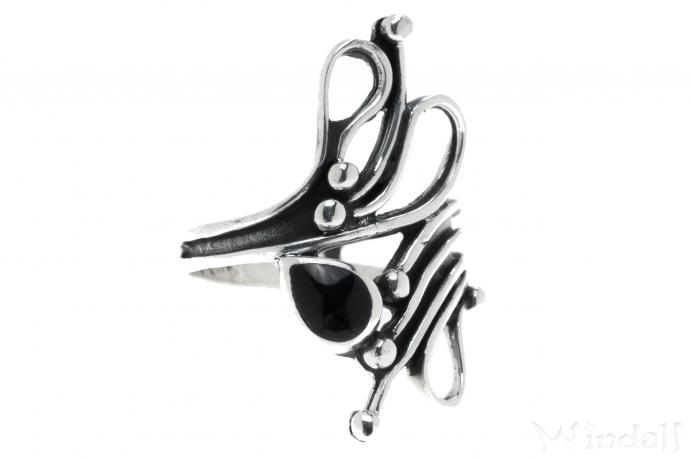WINDALF Gothic-Ring RHONA 26 mm Schwarzer Onyx Statementring Silber - Windalf.de