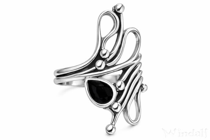 WINDALF Damen Ring RHONA 26 mm Schwarzer Onyx Gothic Schmuck Statementring Silber - Windalf.de