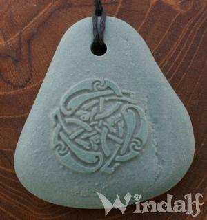 WINDALF Schmuck Anhänger DRACONIA 3 Keltische Drachen grün-grauer Stein - Windalf.de