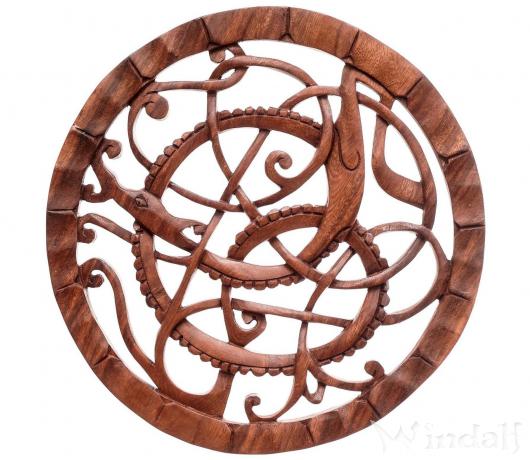 WINDALF Viking Wandbild LOKIS DRACHE Ø 34 cm Midgardschlange Wand-Relief Handarbeit Holz - Windalf.de