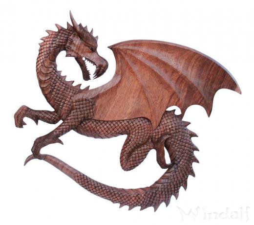 Wandbild ~ FUMOR ~ Großer Drache des Feuers - aus Holz - Wikinger und