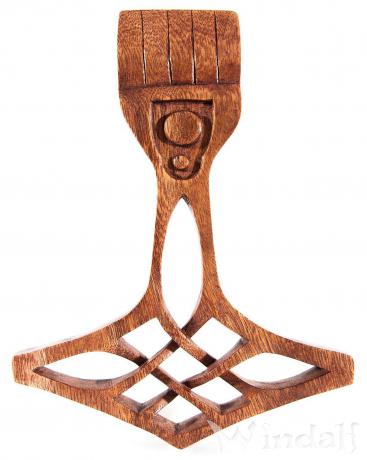 WINDALF Wikinger Wandbild THORALF 23 cm Thorshammer Holzbild Handarbeit aus Holz - Windalf.de