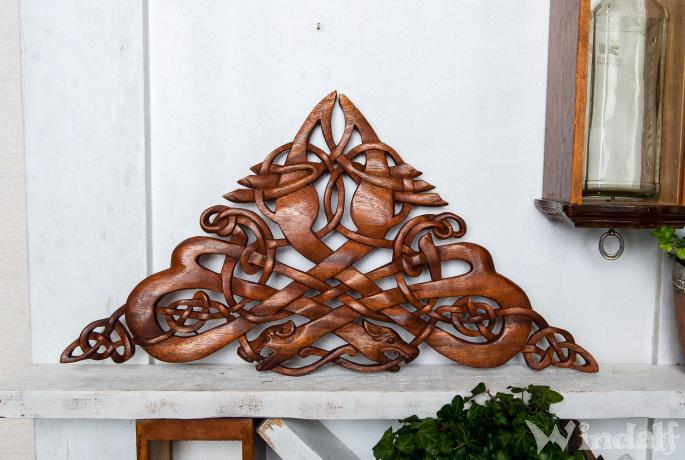 WINDALF Wanddeko RIGAN 47 cm Celtic Dragons Handarbeit aus Holz