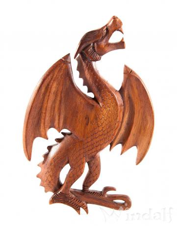 WINDALF Wandbild MAHLZAHN 25 cm Feuerdrache Handarbeit aus Holz - Windalf.de