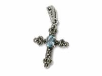 WINDALF Schmuck Anh&auml;nger LARA 3.2 cm Kleines Kreuz Aquamarin Kristall Silber - Windalf.de