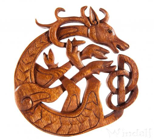 WINDALF Celtic Wandrelief CERNUN 22 cm Keltischer Hirsch Wohndekor Handarbeit Holz - Windalf.de