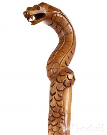 WINDALF Mittelalter Wanderstab LINDIS 130 cm Schlangen Äskulapstab Handarbeit aus Holz - Windalf.de