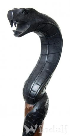 WINDALF Schwarzer Alchemisten Wanderstab MANDRA 180 cm Schlange Heilerstab Handarbeit aus Holz - Windalf.de