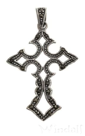 WINDALF Gotischer Kreuz-Anhänger SOFIA 4.4 cm Mittelalter Silber - Windalf.de