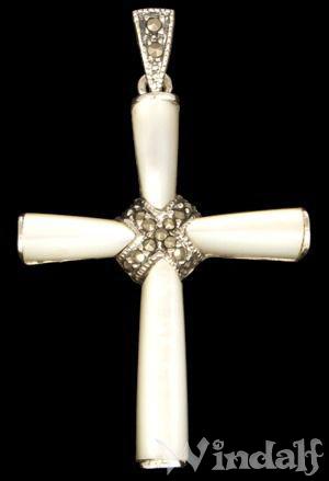 WINDALF Schmuck Anh&auml;nger SURI 4,4 cm Kreuz mit Perlmuttsteinen Silber - Windalf.de
