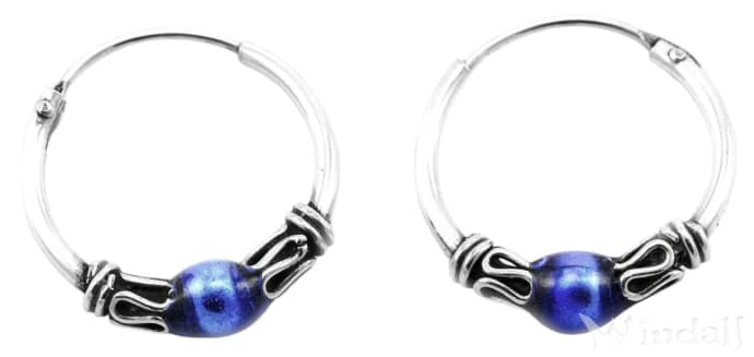 WINDALF Vintage Creolen KILA Ø 14 mm Bohemia Ohrschmuck mit blauer Kugel Handarbeit Silber - Windalf.de