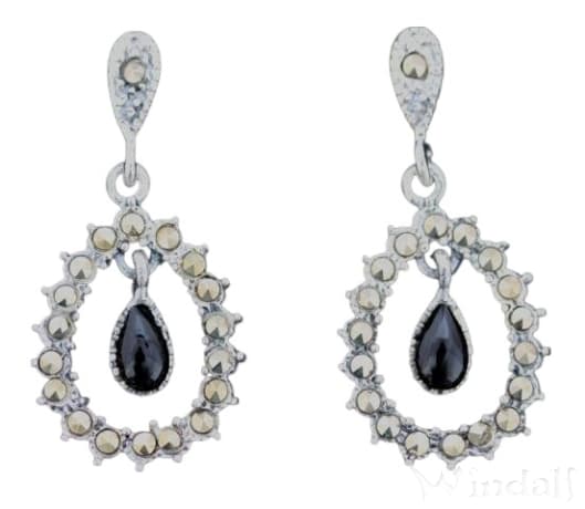 WINDALF Bohemia Ohrringe ALBWIN 2.7 cm Mittelalter Onyx & Markasit Silber - Windalf.de
