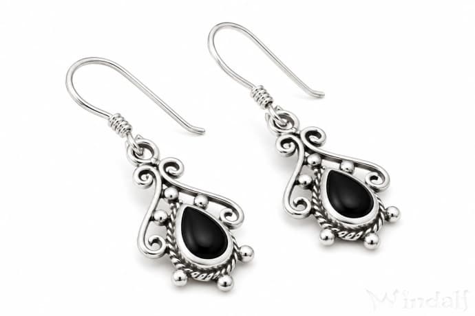 WINDALF Damen Ohrringe MACY 2,8 cm Mittelalter Ornamentik Onyx Schmuck Silber - Windalf.de