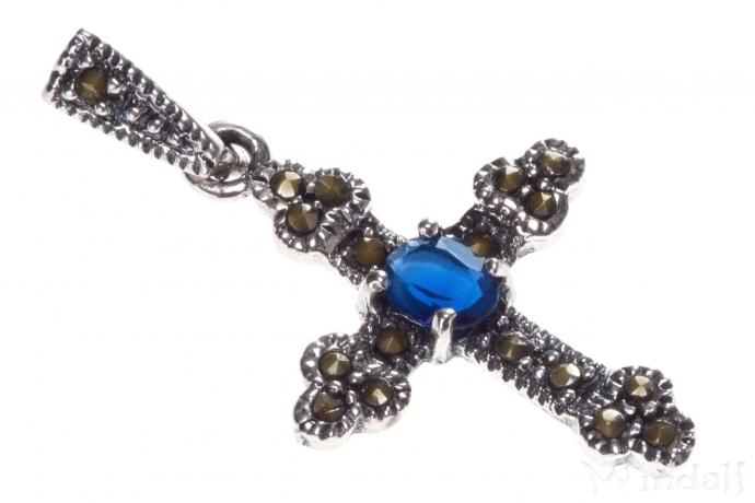 WINDALF Kleiner Kreuz-Anhänger LARIA 3.2 cm OZEAN BLUE Bohemia-Schmuck Silber - Windalf.de