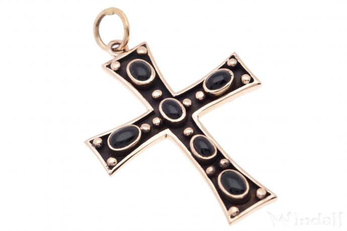 WINDALF Schmuck Anhänger THORA 4.2 cm Kreuz mit Onyx Bronze - Windalf.de