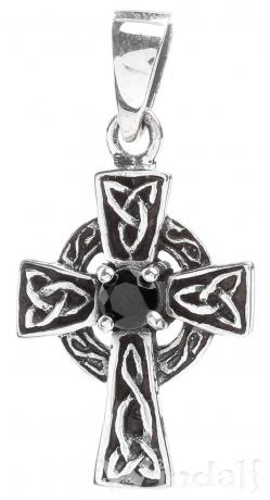 WINDALF Schmuck Anhänger ARUN Keltisches Kreuz Schwarzer Kristall Silber - Windalf.de