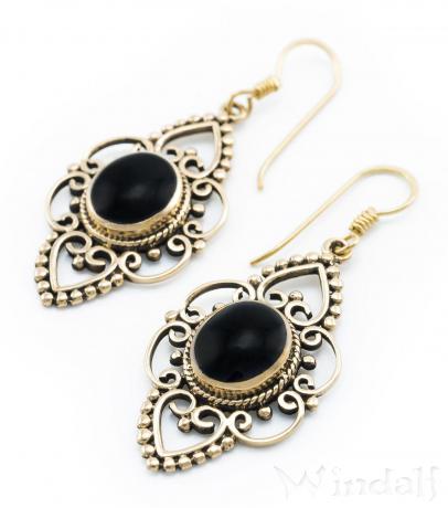 WINDALF Mittelalter Damen Ohrringe ARKONA 4.6 cm Bohemia-Schmuck mit schwarzem Onyx Bronze - Windalf.de