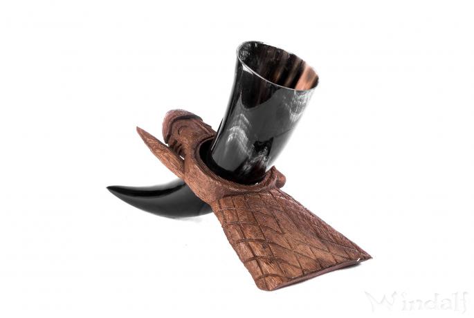 WINDALF Trinkhornständer RAGNAR 22 cm Viking Warrior Handarbeit aus Holz - Windalf.de