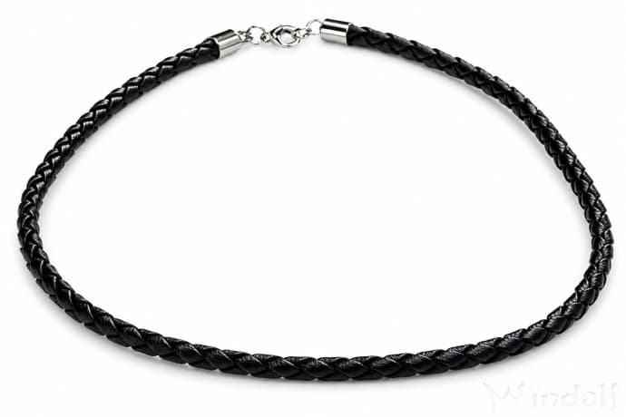WINDALF Lederband RAGNA 50 cm 3 mm Geflochten Schwarz Halsband Silber - Windalf.de
