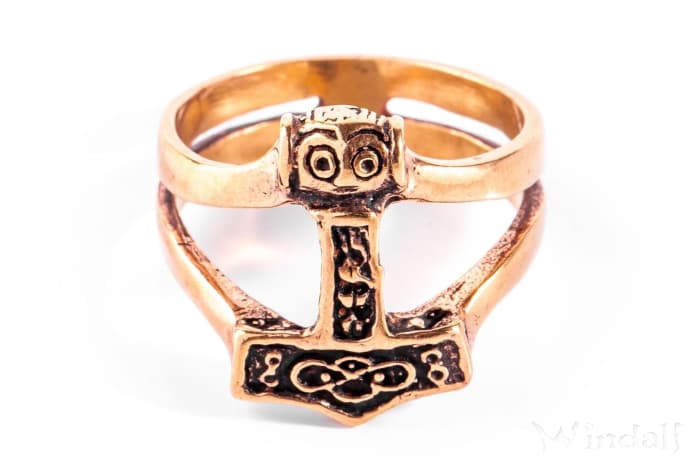 WINDALF Wikinger Ring THORAN 18 mm Thorshammer Schmuck Vintage Bronze - Windalf.de