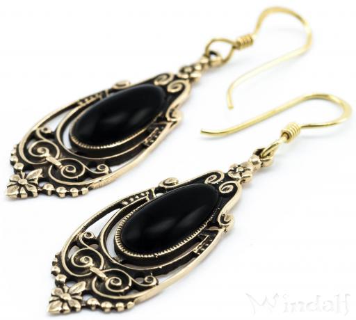 WINDALF Damen Ohrhänger TALINA 5 cm Onyx Mittelalterschmuck Bronze - Windalf.de