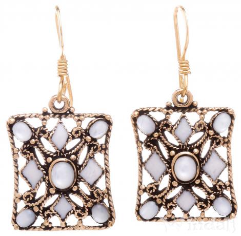 WINDALF Bohemia Damen Ohrhänger BYZANZ 3.5 cm Mittelalter Schmuck mit Perlmutt Bronze WINDALF Bohemia Damen Ohrhänger BYZANZ 3.5 cm Mittelalter Schmuck mit Perlmutt Bronze - Windalf.de