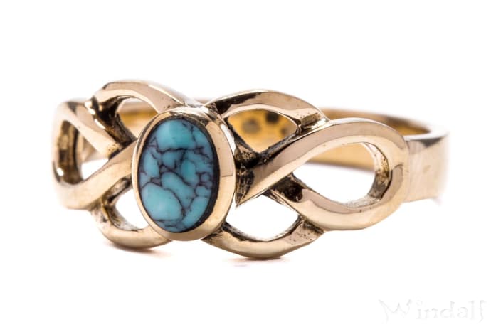 WINDALF Keltischer Damen Ring BRIGANTIA 8 mm Celtic Knoten & Türkis Bronze - Windalf.de
