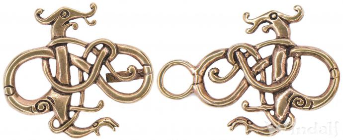 WINDALF Vintage Vikings Gewandschließe ASKAN 38 mm Drachen Wikinger Urnesstil Bronze - Windalf.de