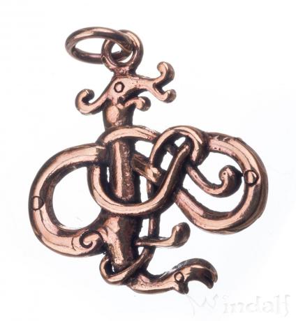 WINDALF Wikinger Schmuck Anhänger ASKAN 3 cm Drache Wikinger Urnes-Stil Bronze - Windalf.de