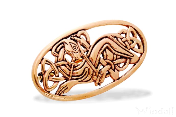 WINDALF Keltische Fibel CULAIN 4.8 cm Celtic Anderswelt Brosche Hund Bronze - Windalf.de