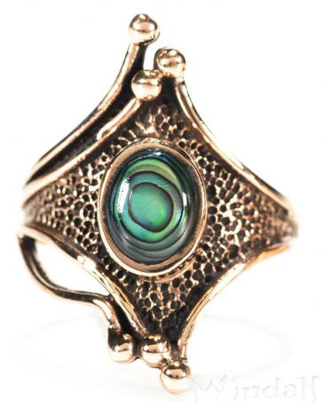 WINDALF Damen Steam Punk Ring ALISHA 24 mm Abalone Muschel Seeopal Bronze - Windalf.de