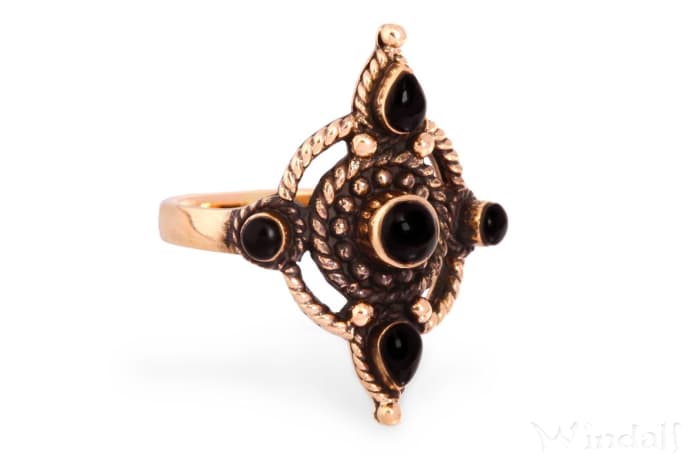 WINDALF Wikinger Ring AKIRA 2.4 cm Schwarzer Onyx Vintage Schmuck Bronze - Windalf.de