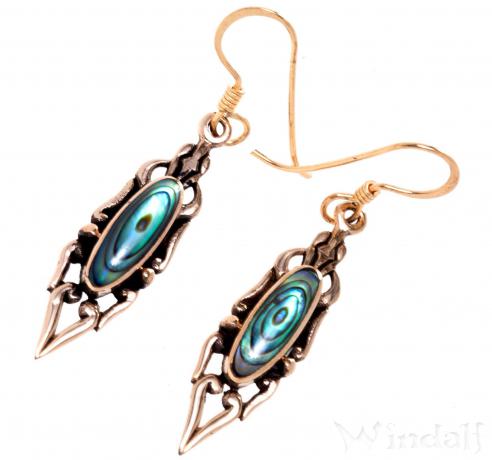 WINDALF Vintage Ohrhänger LIZA 4.4 cm Meeres-Opal Pauamuschel Bronze - Windalf.de