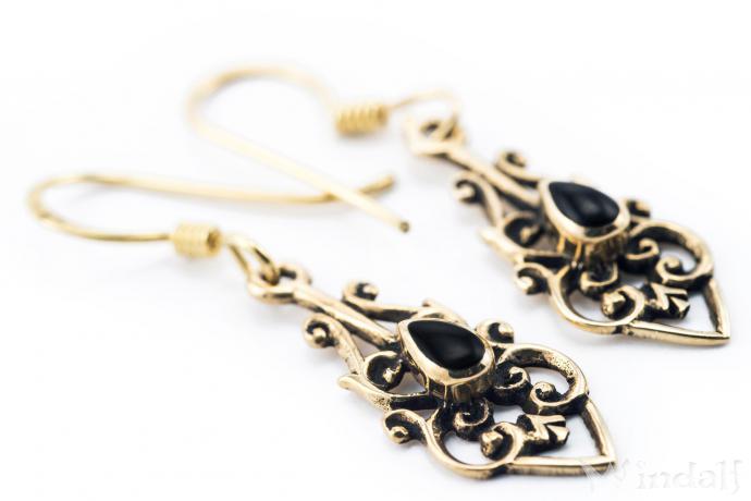 WINDALF Damen Mittelalter-Ohrschmuck NINIA 3.5 cm Onyx Bronze - Windalf.de