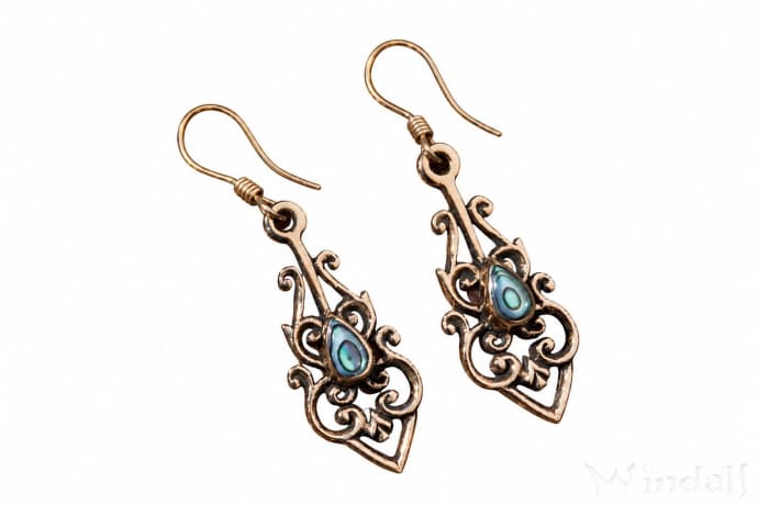 WINDALF Bohemia Damen Ohrringe NINIA 3.5 cm Paua-Muschel Seeopal Ohrschmuck Bronze - Windalf.de