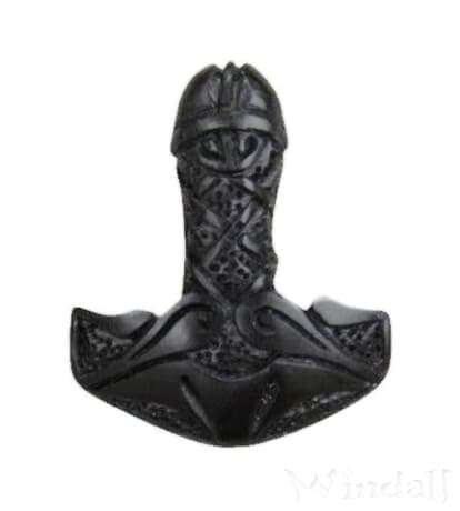 WINDALF Wikinger Schmuck Anhänger THOR 3.3 Schwarzer Thorshammer Handarbeit Holz - Windalf.de